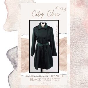 SOLD City Chic College Green/Black Trench Coat S16